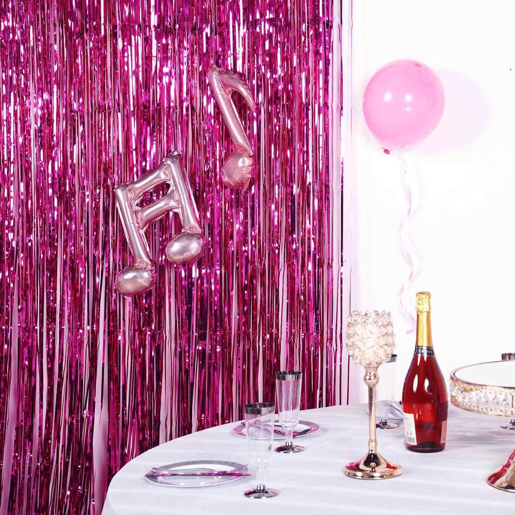 8ft Fuchsia Metallic Tinsel Foil Fringe Doorway Curtain Party Backdrop