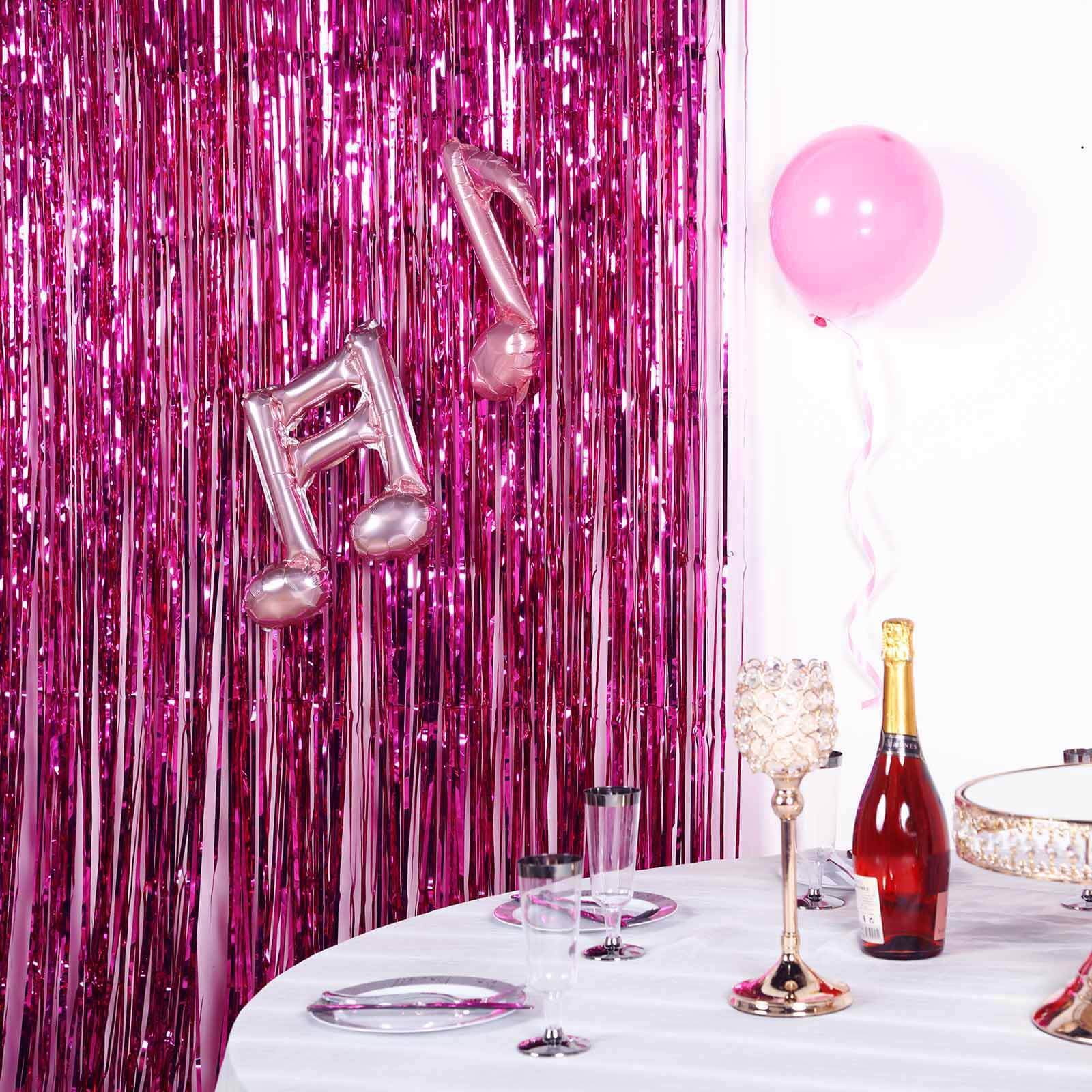 8ft Fuchsia Metallic Tinsel Foil Fringe Doorway Curtain Party Backdrop