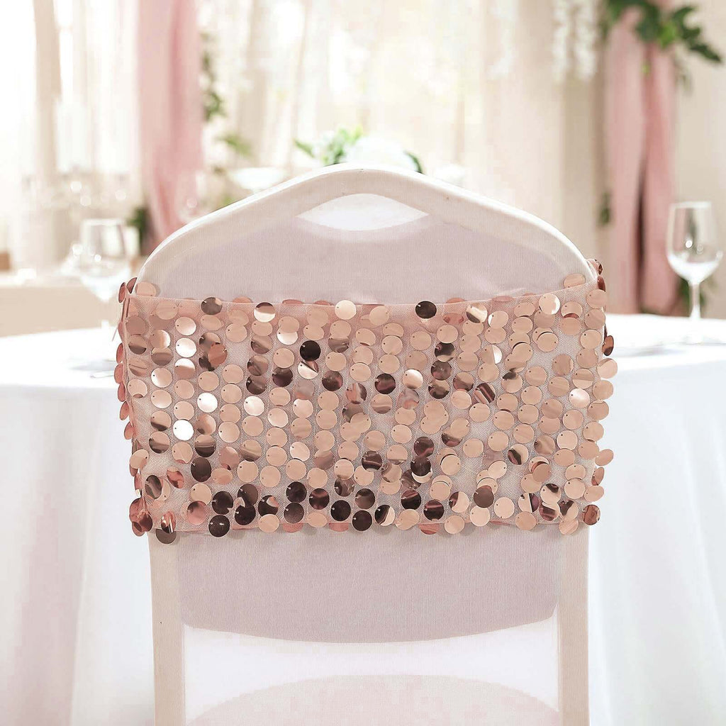 5 Pack Big Payette Sequin 13"x10" Chair Sash Bands Blush - Stylish Glittering Decor for Weddings & Gatherings