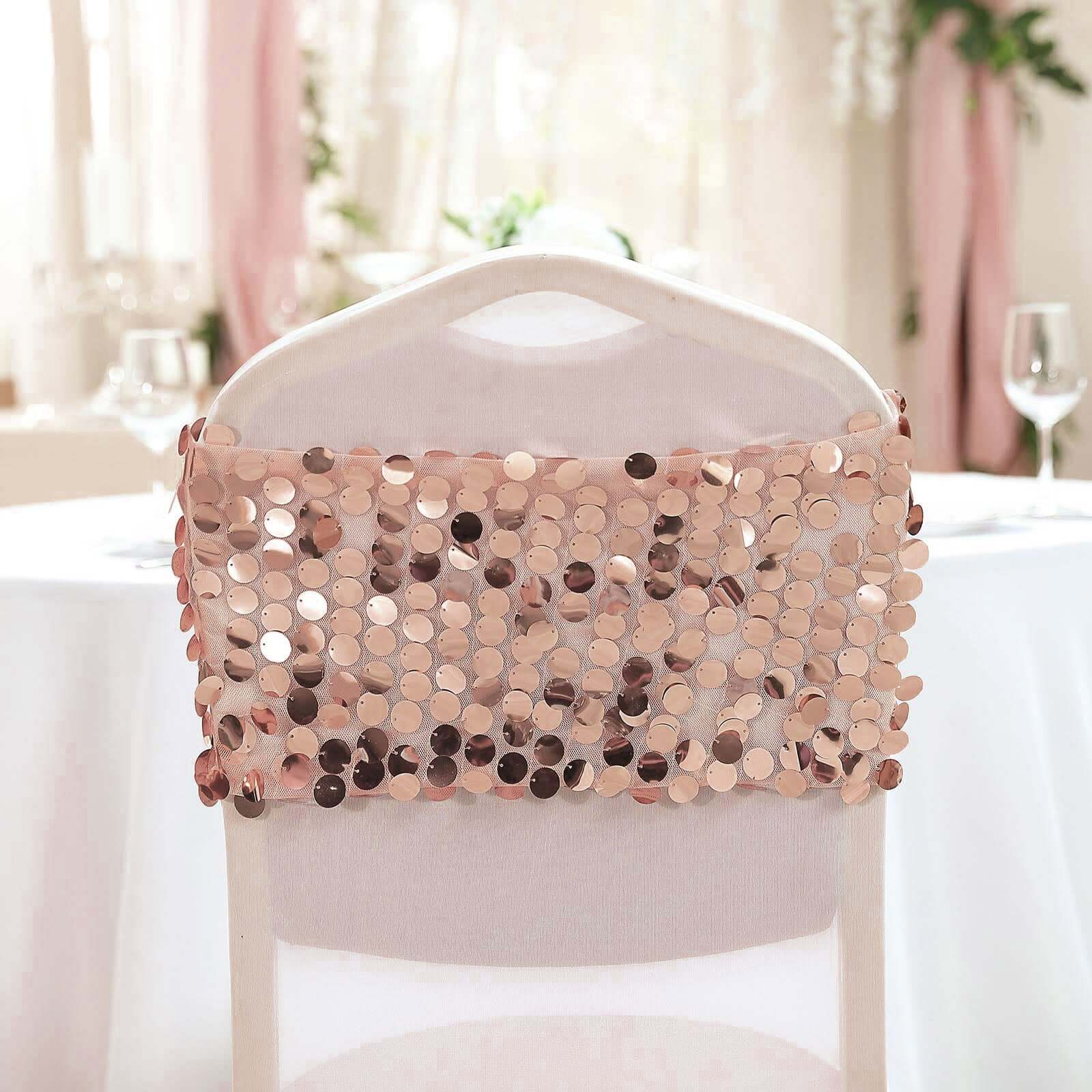 5 Pack Big Payette Sequin 13"x10" Chair Sash Bands Blush - Stylish Glittering Decor for Weddings & Gatherings