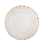6-Pack Acrylic Round Charger Plates 13" in Clear with Gold Beaded Rim, Decorative Dinner Party Serving Plates