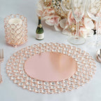 Wired Metal Round Charger Plate 14" in Rose Gold with Acrylic Crystal Beads, Glamorous Decorative Dinner Charger Tableware