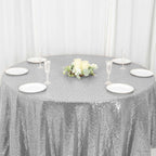 Sequin 120" Round Tablecloth Silver - Seamless Glittering Table Cover