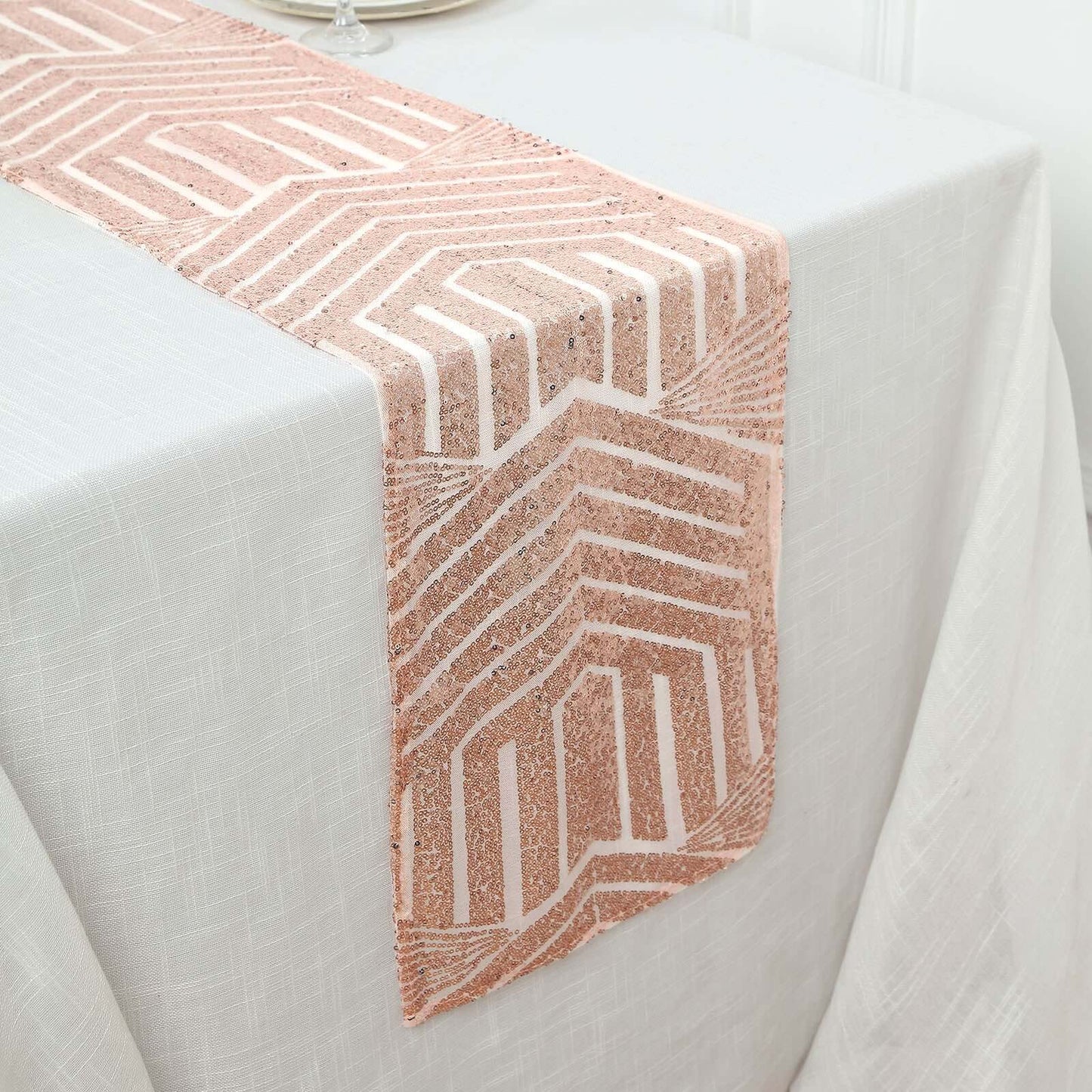 Sequin 12"x108" Table Runner Rose Gold - Diamond Glitz Design