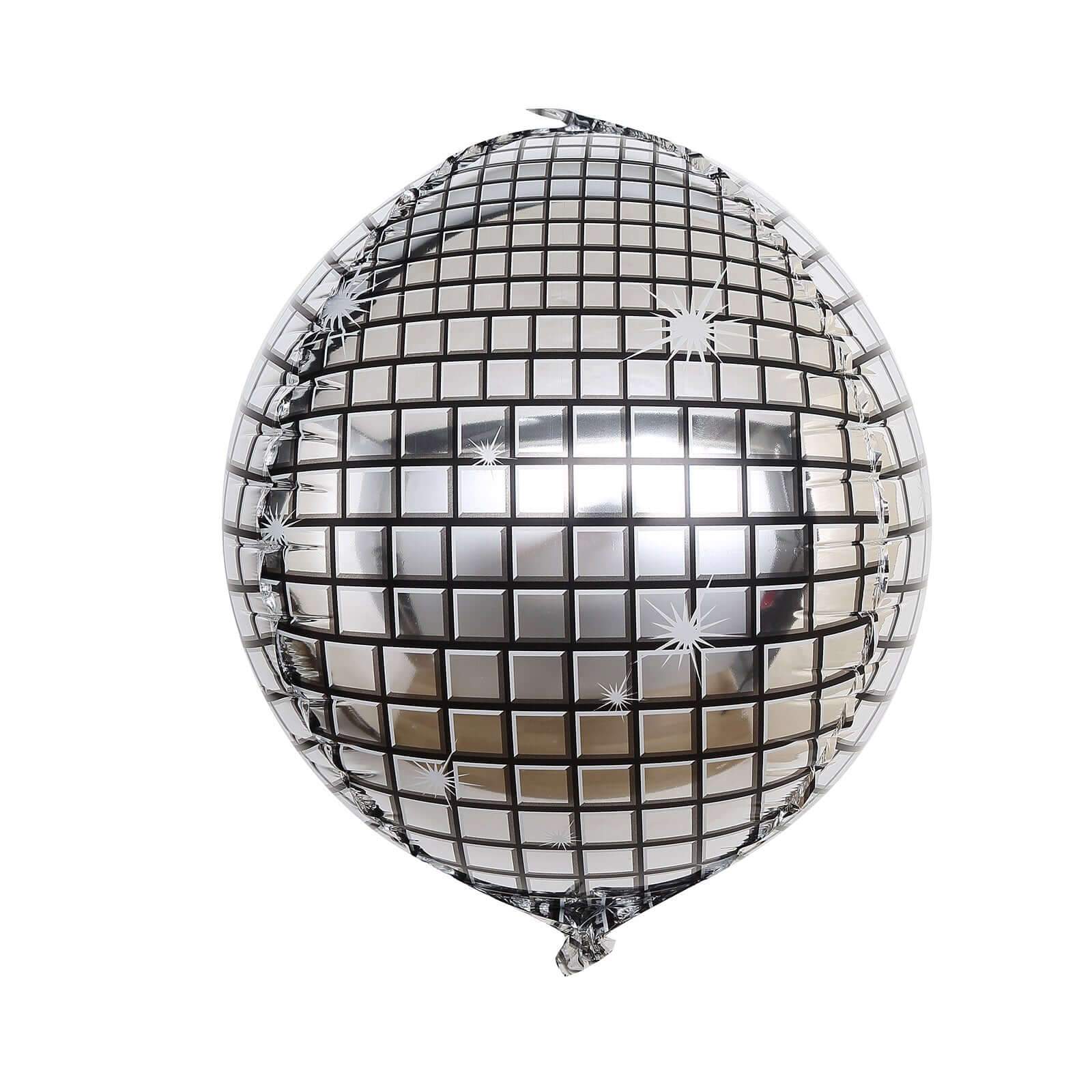 15" Mirrored Silver Disco Ball Mylar Reusable Foil Helium Air Balloon