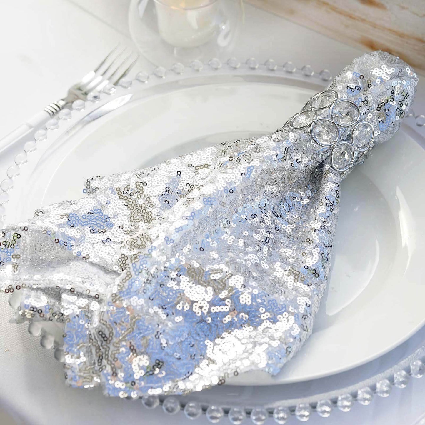 Sequin 20"x20" Napkin Silver - Shimmering Dinner Napkin