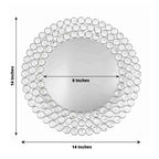 Wired Metal Round Charger Plate 14" in SIlver with Acrylic Crystal Beads, Glamorous Decorative Dinner Charger Tableware