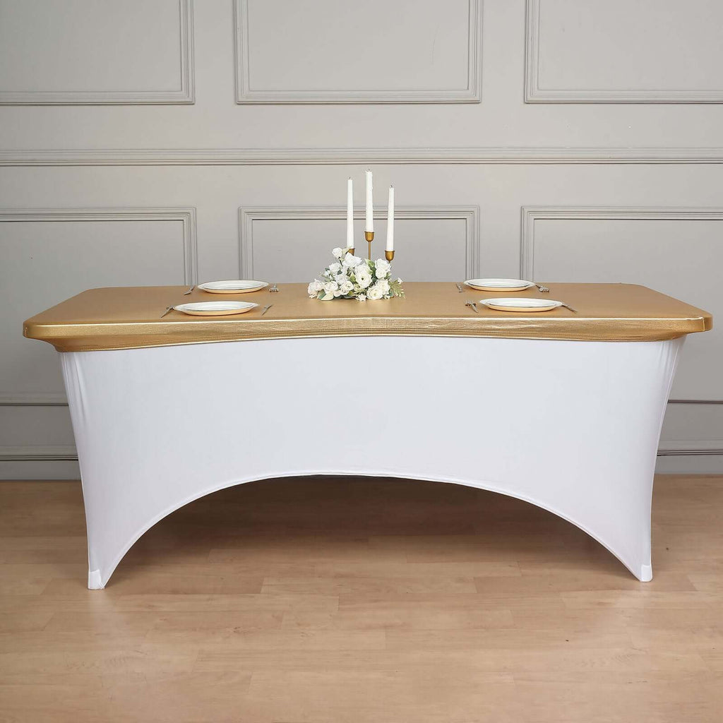 Stretch Spandex 72"x30" Rectangle Table Top Cover Metallic Gold - Easy to Install Glamorous Fitted Table Topper Cap for Luxe Events
