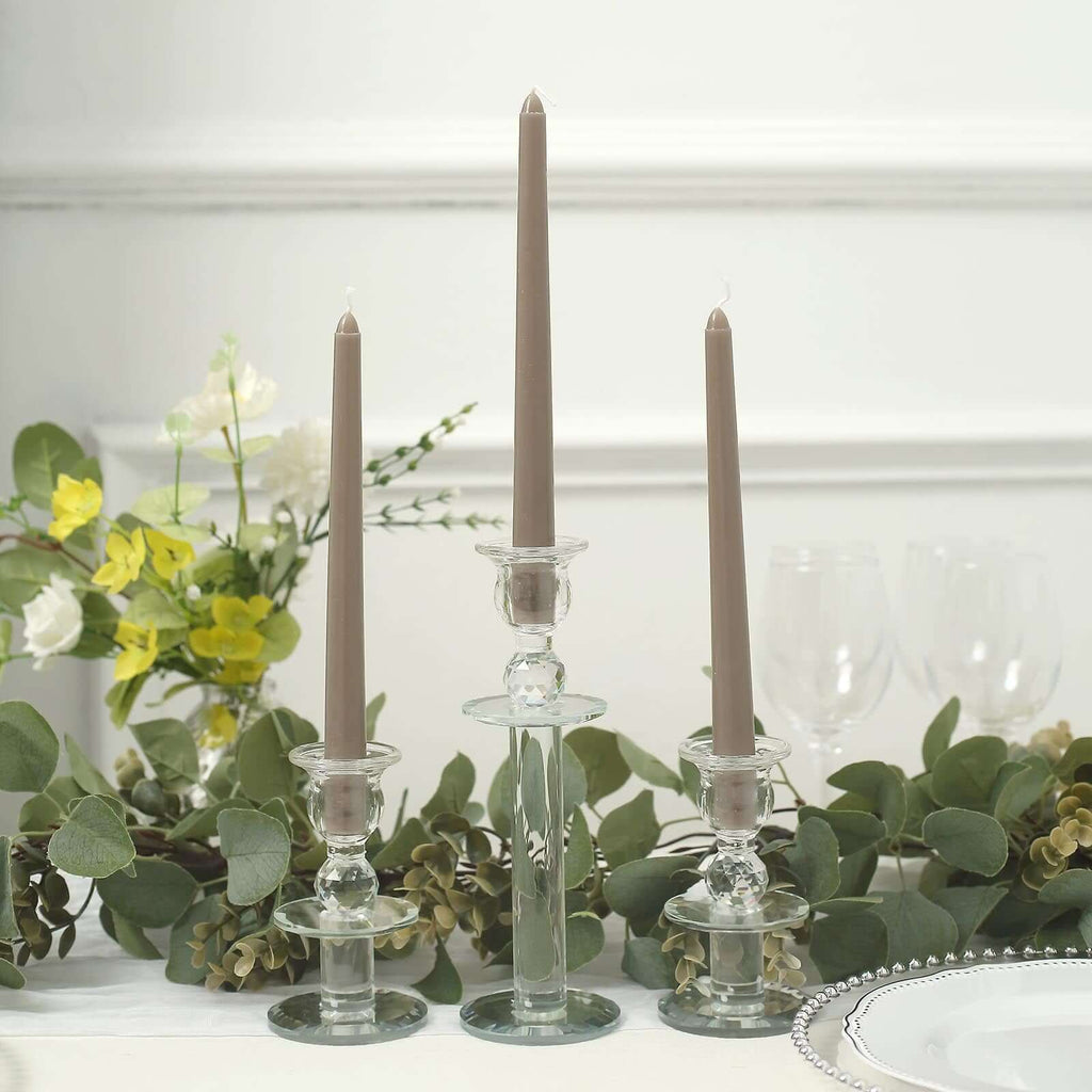12-Pack Taper Candles Premium Wax Design Taupe - Unscented Candles for Upscale Settings 10"