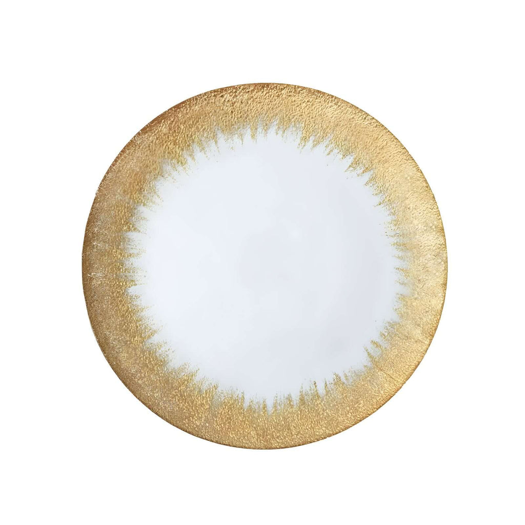 8-Pack Glass Round Charger Plates 13" in Clear with Metallic Gold Spray Rim, Decorative Dinner Charger Tableware