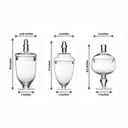 Set of 3 Glass Jars Apothecary Design Clear and Snap-On Lids - Stylish Decorative Candy Buffet Storage 8.5", 9", 10"