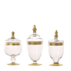 Set of 3 Glass Jars Apothecary Design Clear with Gold Trim and Snap-On Lids - Stylish Decorative Candy Buffet Storage 8.5", 9", 10"