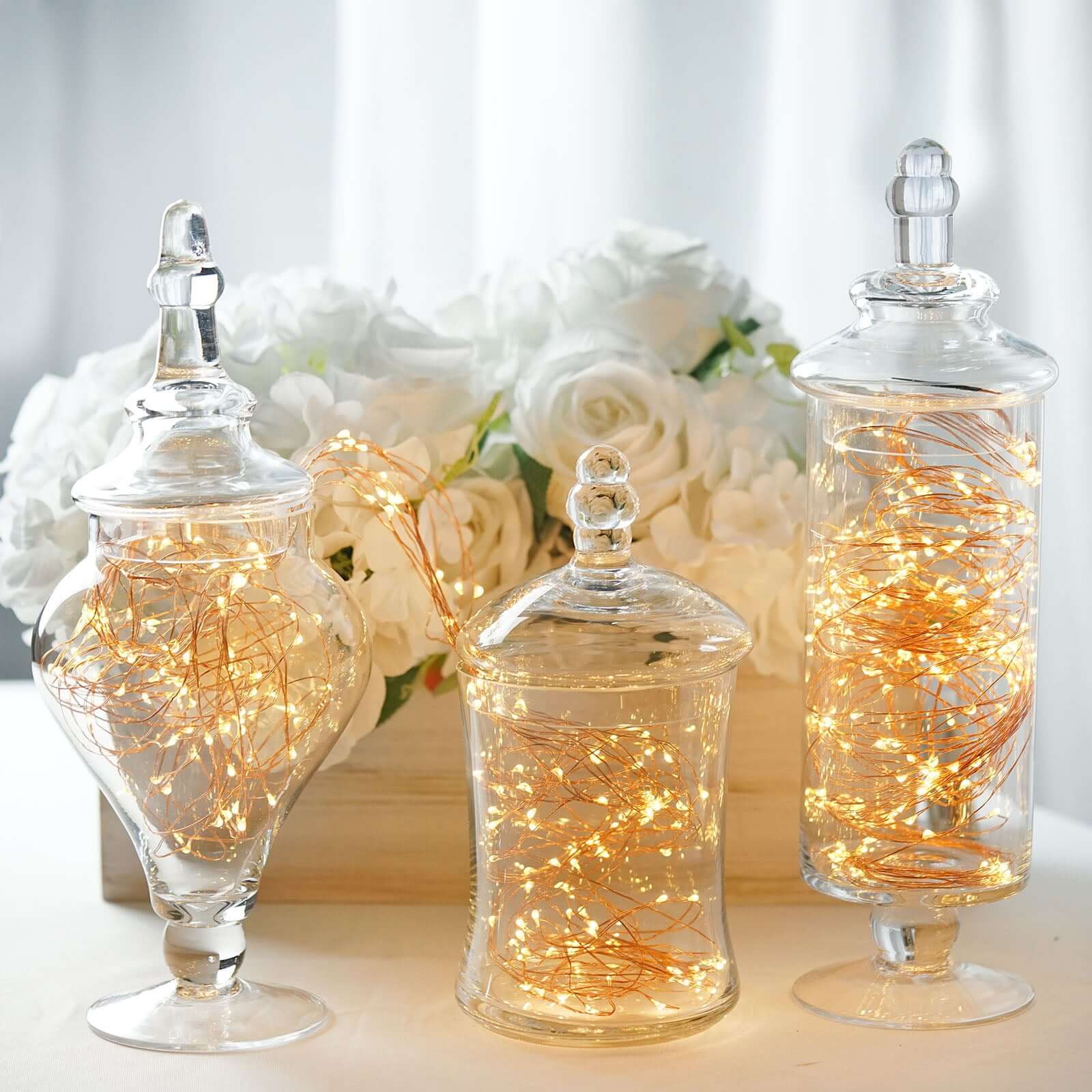 Set of 3 Glass Candy Jars Modern Apothecary Design Clear with Snap-On Lids - Stylish Party Favor Containers 9"/13"/14"