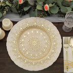 8-Pack Glass Round Charger Plates 13" in Gold with Monaco Style Ornate Design, Classy Decorative Dinner Chargers