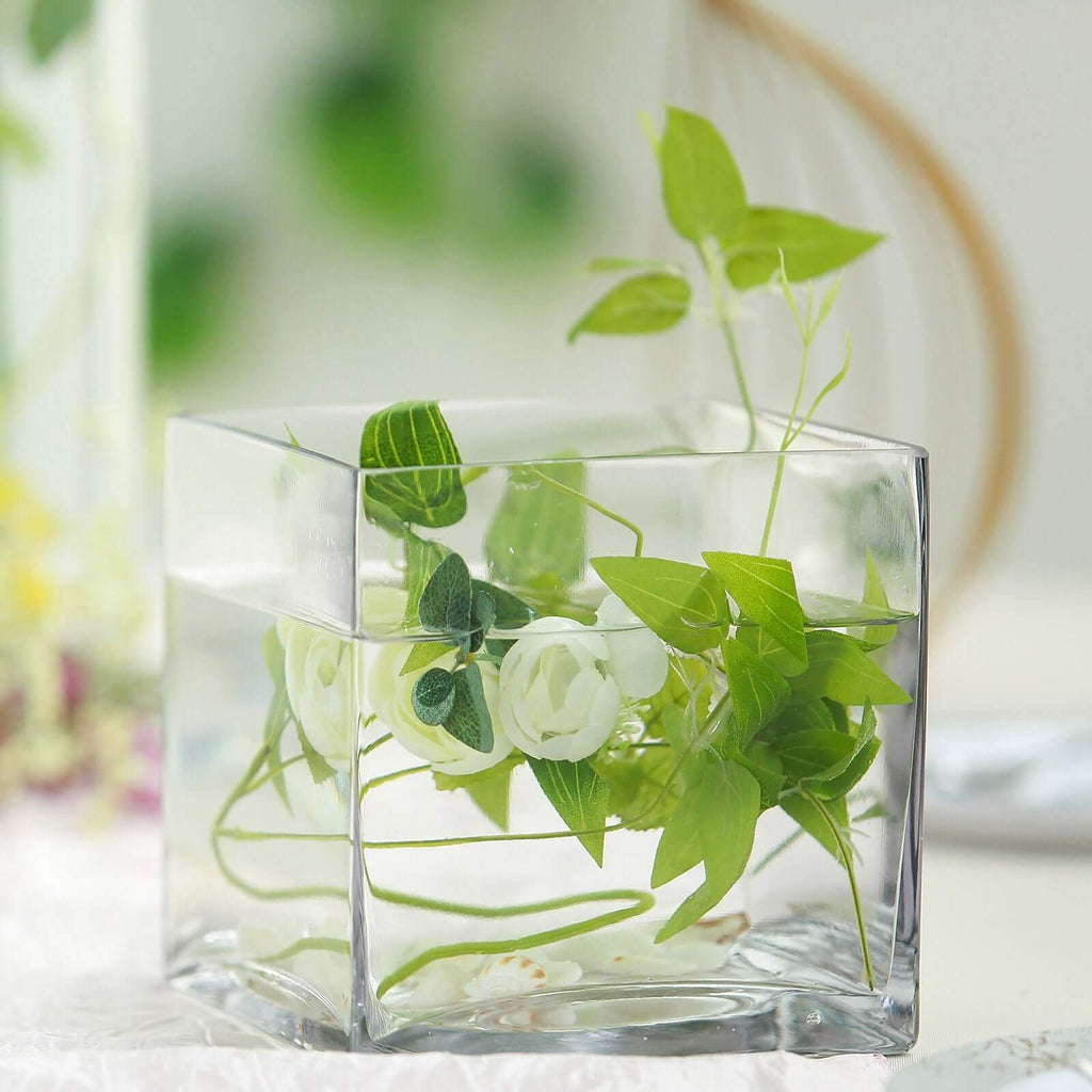 6-Pack Glass Flower Vases Heavy Duty Clear - Premium Table Centerpieces for Weddings 6"