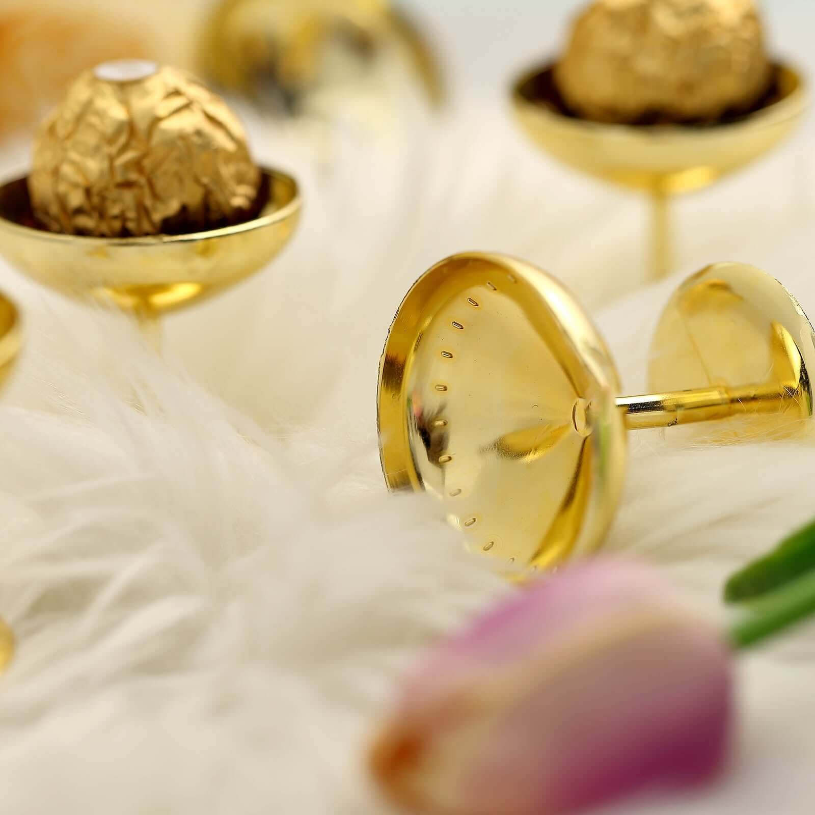 12-Pack Plastic Dessert Cup Candy Dishes Gold - Decorative Mini Pedestal Stands for Treats 2"