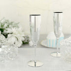 6-Pack Plastic Champagne Flutes in Silver - Classy Disposable Champagne Glasses for Toasting & Cocktail Parties 5oz