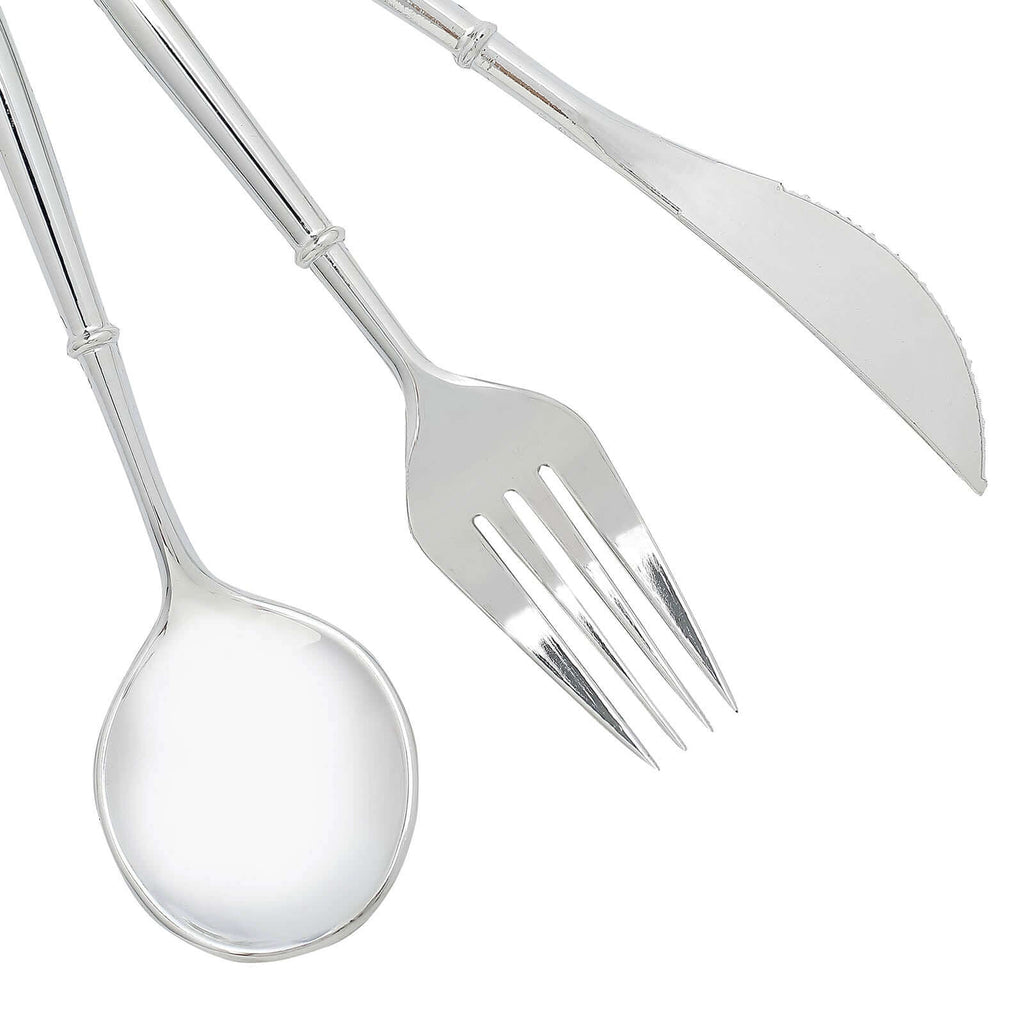 24-Pack Plastic Flatware Set in Silver - Heavy Duty Disposable Modern Silverware 8"