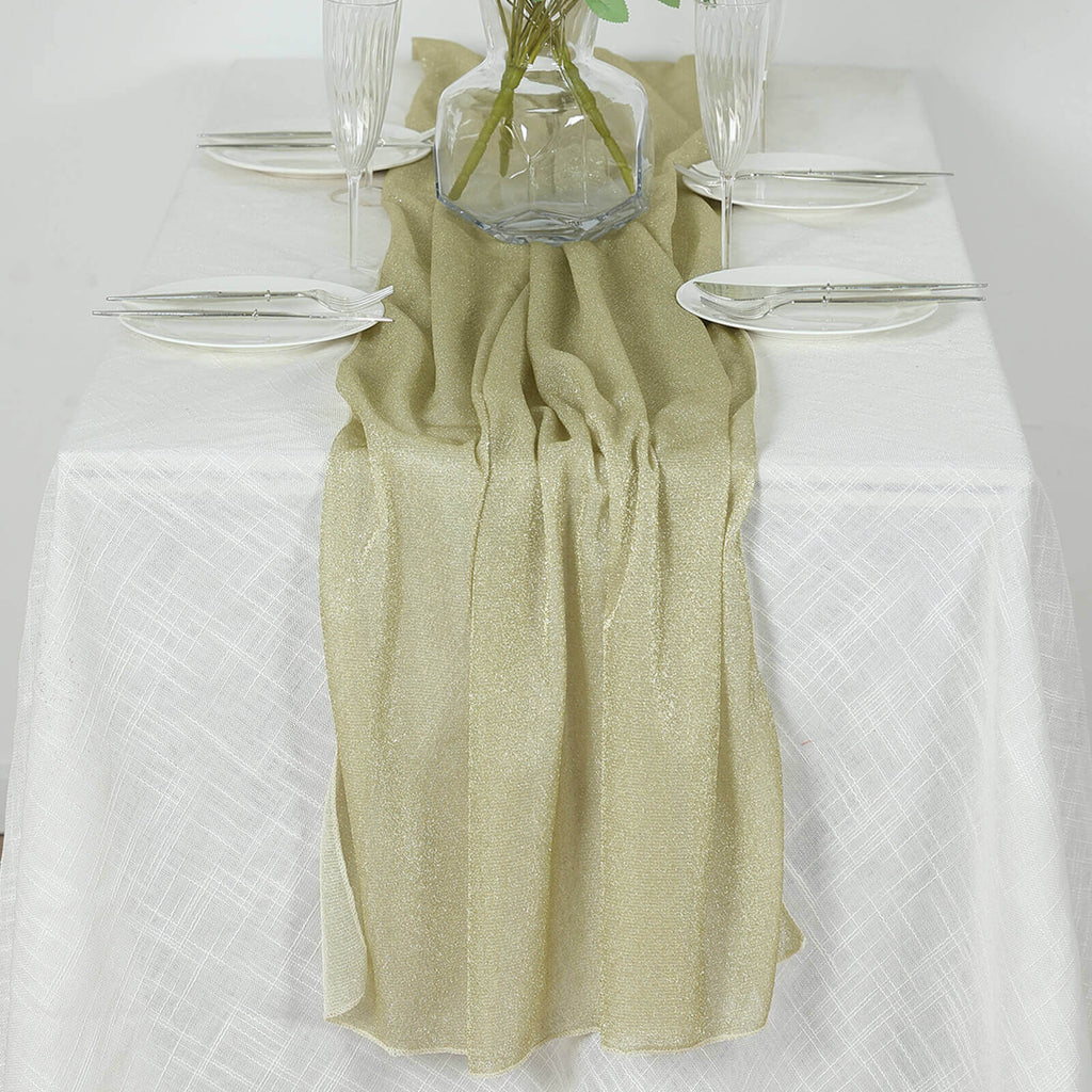 Glitter Gauze 27"x120" Table Runner Champagne - Sparkling Reusable Sheer Table Linen - Bell Racket Store