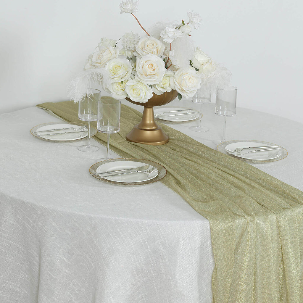 Glitter Gauze 27"x120" Table Runner Champagne - Sparkling Reusable Sheer Table Linen - Bell Racket Store