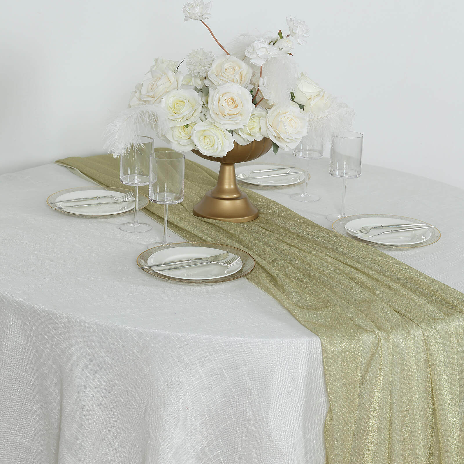 Glitter Gauze 27"x120" Table Runner Champagne - Sparkling Reusable Sheer Table Linen - Bell Racket Store