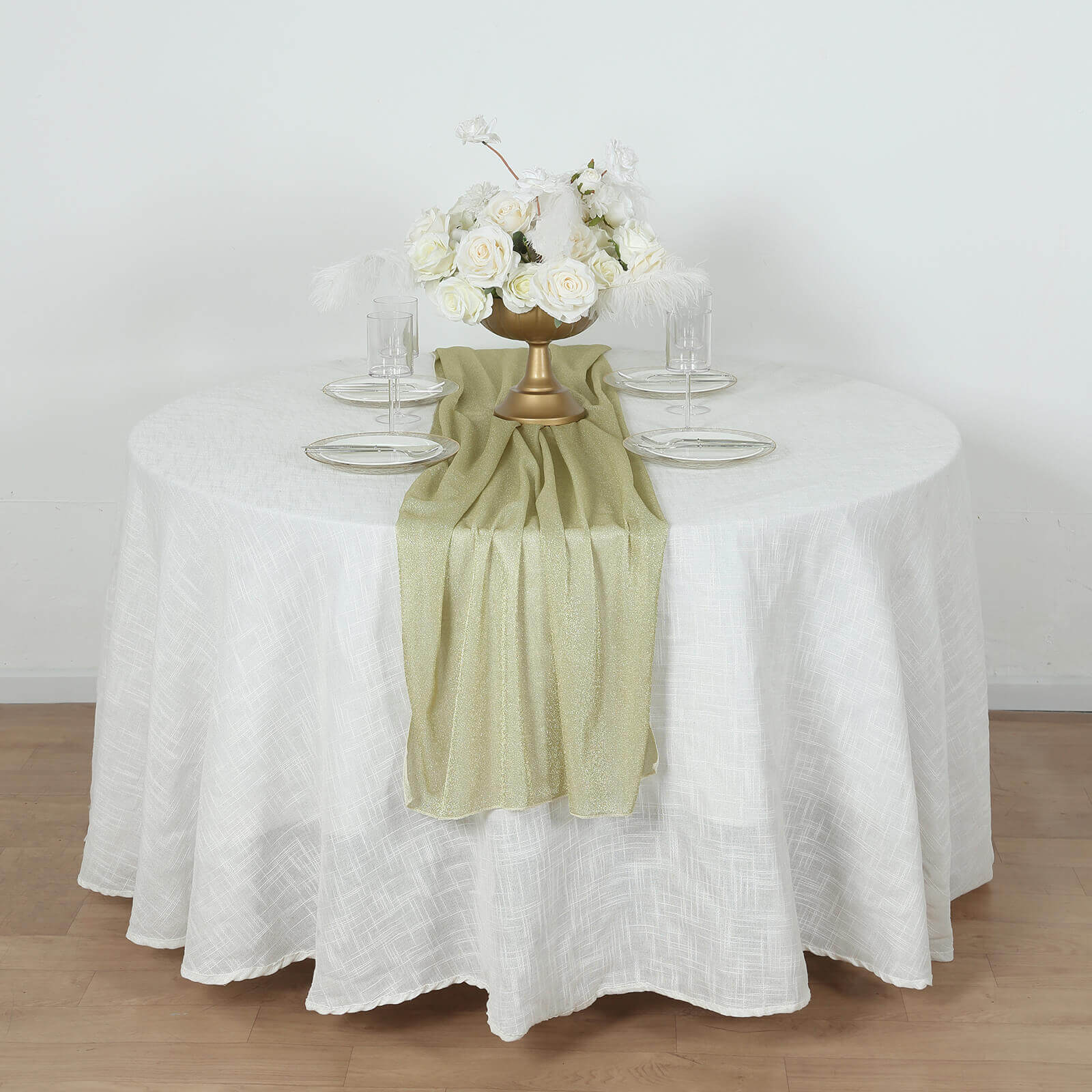 Glitter Gauze 27"x120" Table Runner Champagne - Sparkling Reusable Sheer Table Linen - Bell Racket Store
