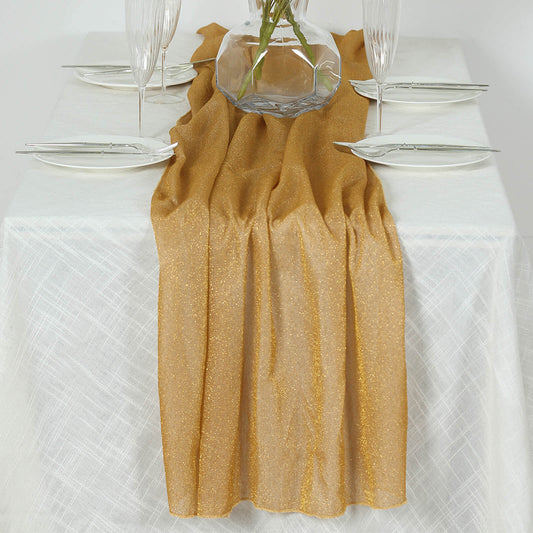 Glitter Gauze 27"x120" Table Runner Gold - Sparkling Reusable Wrinkle - Free Sheer Table Linen for Events - Bell Racket Store