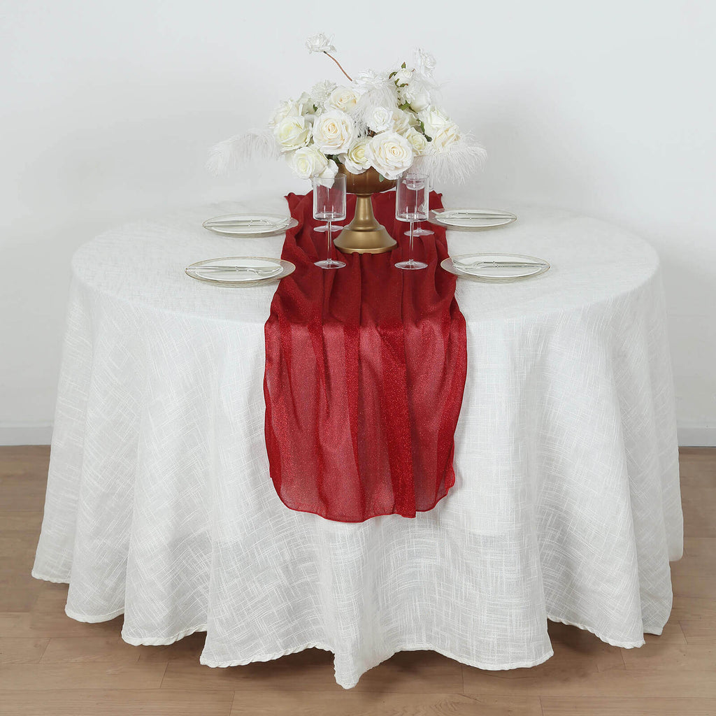 Glitter Gauze 27"x120" Table Runner Red - Sparkling Reusable Sheer Table Linen - Bell Racket Store
