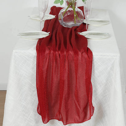Glitter Gauze 27"x120" Table Runner Red - Sparkling Reusable Sheer Table Linen - Bell Racket Store