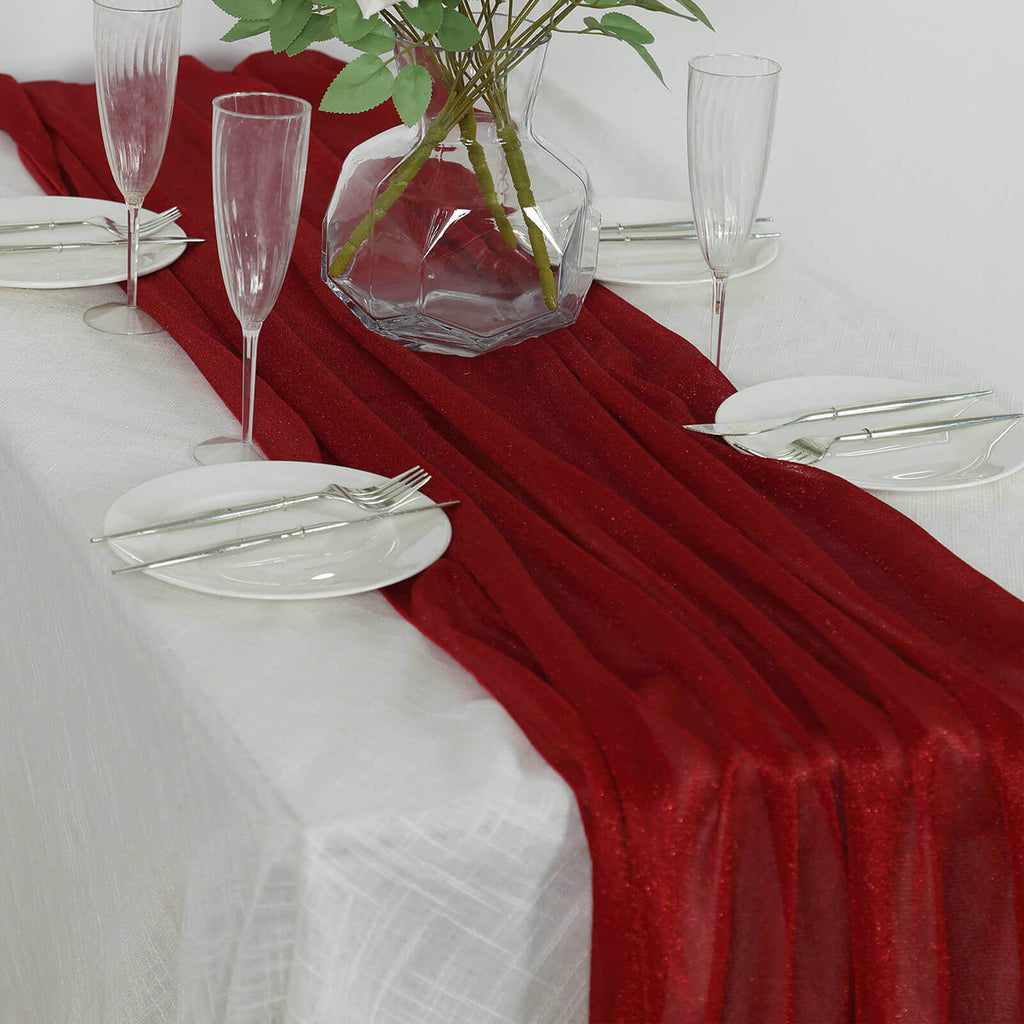 Glitter Gauze 27"x120" Table Runner Red - Sparkling Reusable Sheer Table Linen - Bell Racket Store