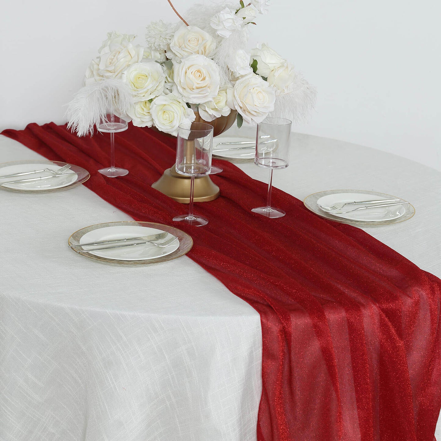 Glitter Gauze 27"x120" Table Runner Red - Sparkling Reusable Sheer Table Linen - Bell Racket Store