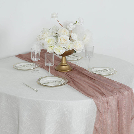 Glitter Gauze 27"x120" Table Runner Rose Gold - Sparkling Reusable Sheer Table Linen - Bell Racket Store