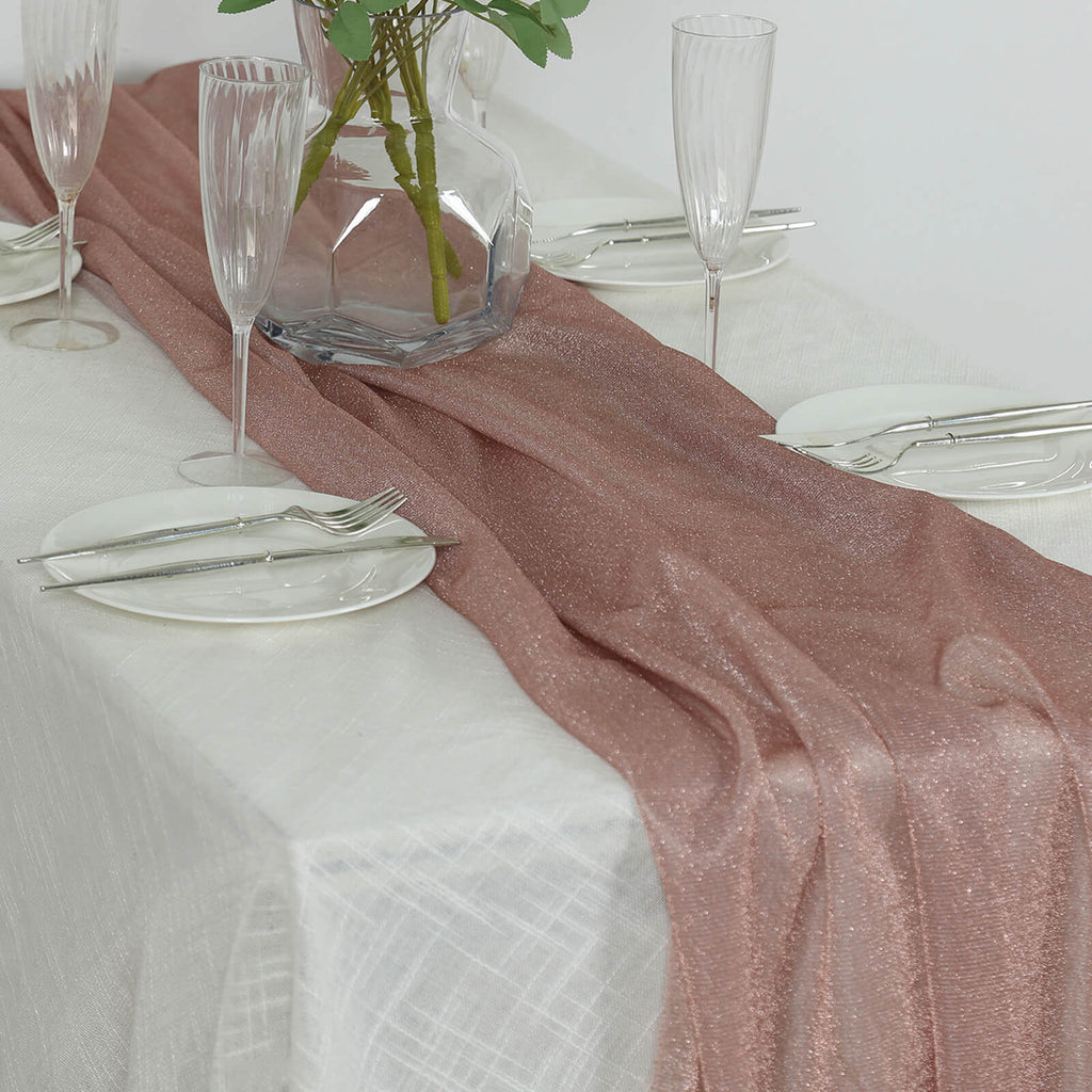Glitter Gauze 27"x120" Table Runner Rose Gold - Sparkling Reusable Sheer Table Linen - Bell Racket Store