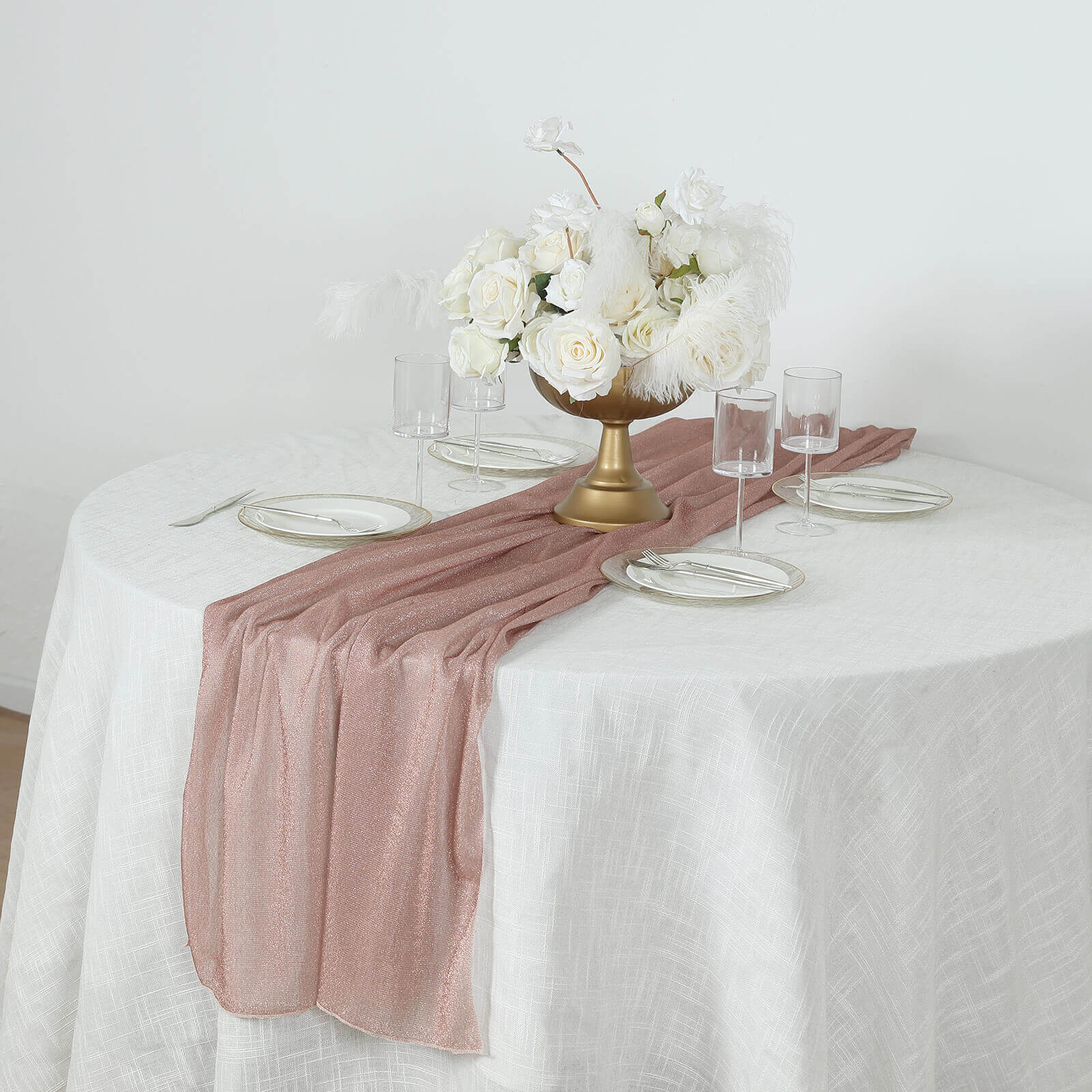 Glitter Gauze 27"x120" Table Runner Rose Gold - Sparkling Reusable Sheer Table Linen - Bell Racket Store