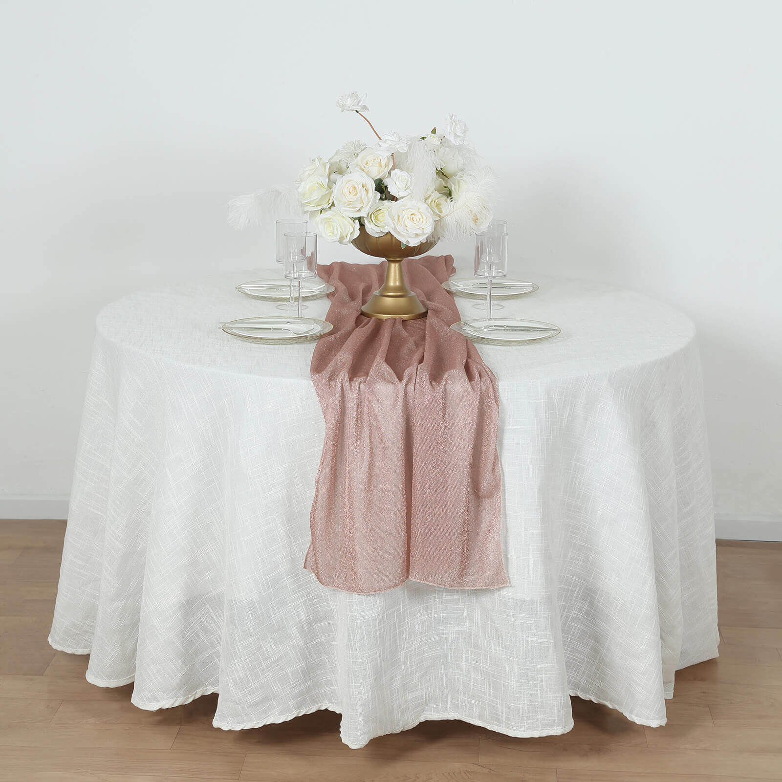 Glitter Gauze 27"x120" Table Runner Rose Gold - Sparkling Reusable Sheer Table Linen - Bell Racket Store