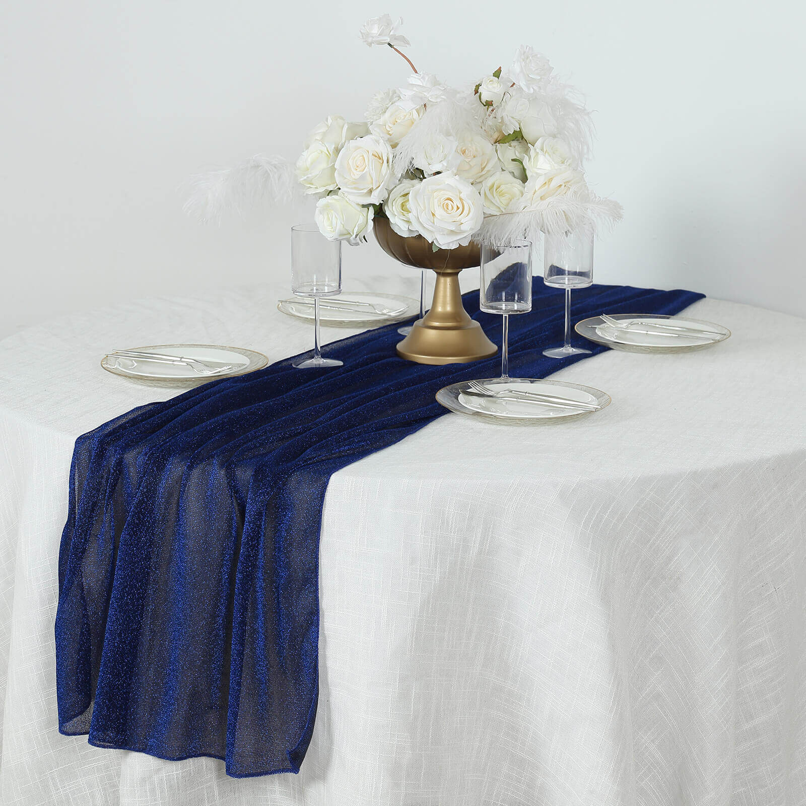 Glitter Gauze 27"x120" Table Runner Royal Blue - Sparkling Reusable Sheer Table Linen - Bell Racket Store