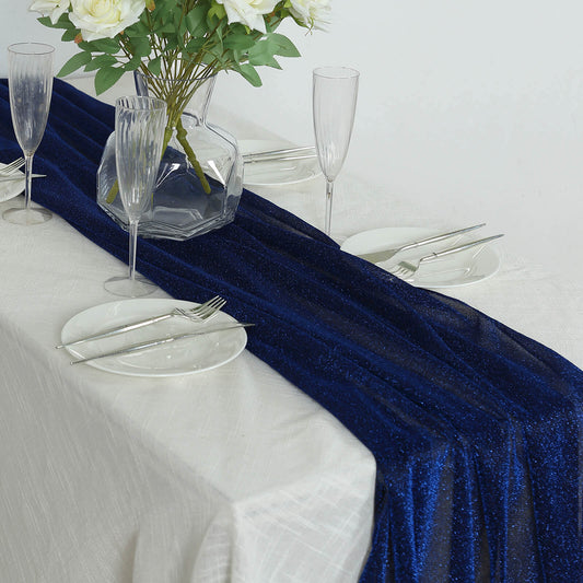 Glitter Gauze 27"x120" Table Runner Royal Blue - Sparkling Reusable Sheer Table Linen - Bell Racket Store