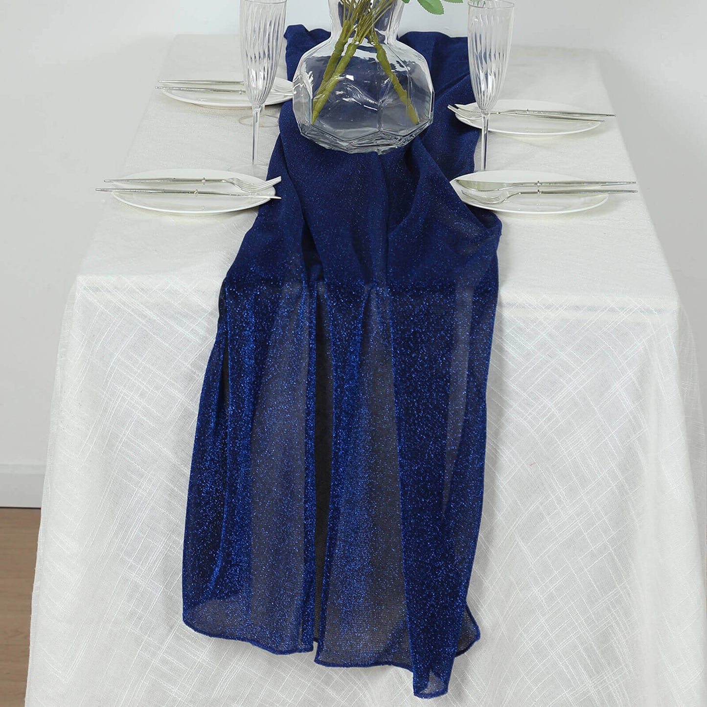 Glitter Gauze 27"x120" Table Runner Royal Blue - Sparkling Reusable Sheer Table Linen - Bell Racket Store