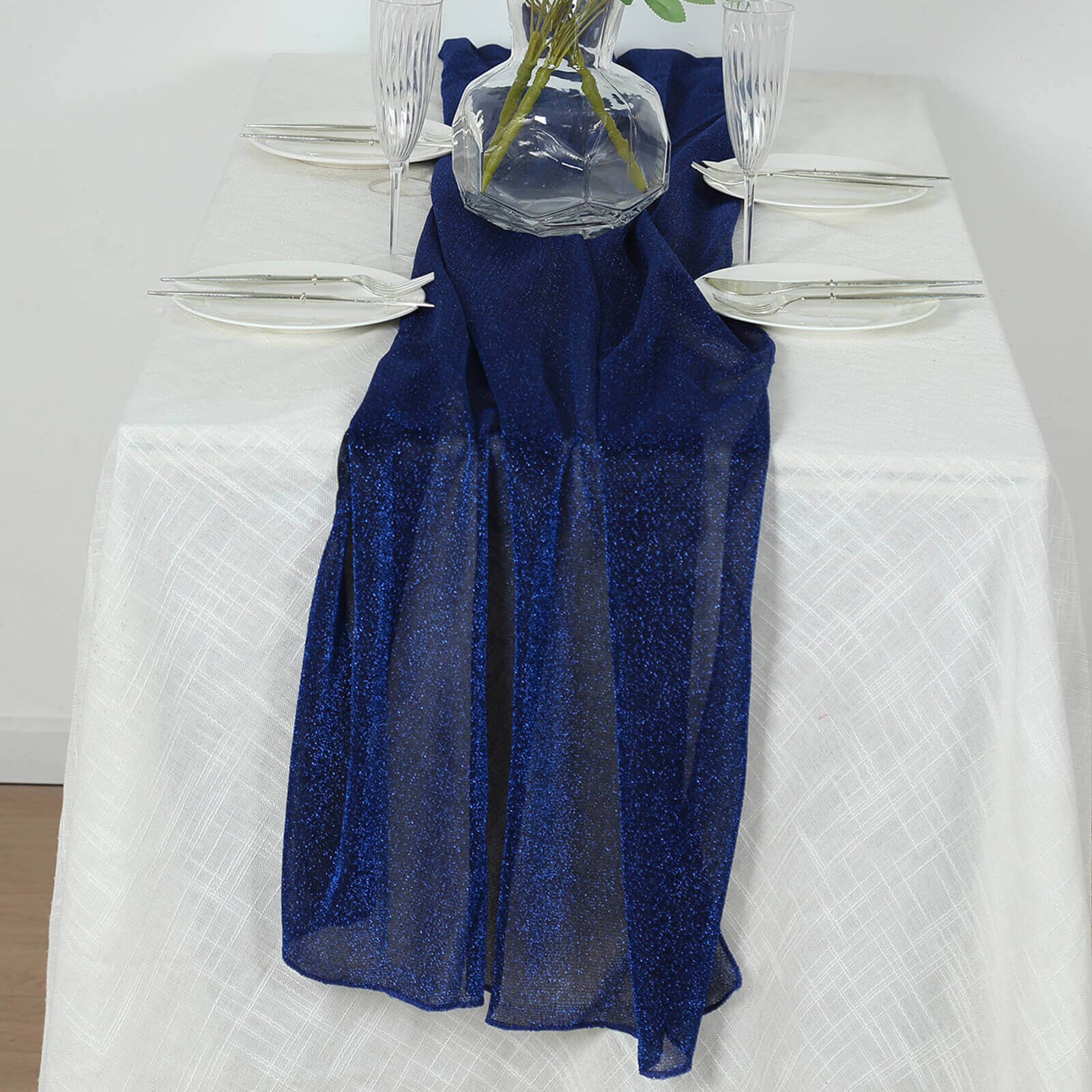 Glitter Gauze 27"x120" Table Runner Royal Blue - Sparkling Reusable Sheer Table Linen - Bell Racket Store