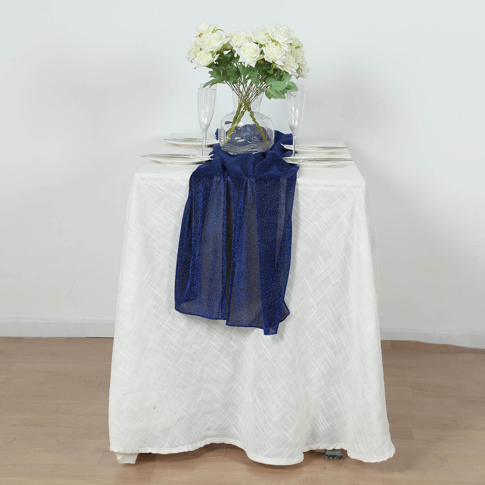 Glitter Gauze 27"x120" Table Runner Royal Blue - Sparkling Reusable Sheer Table Linen - Bell Racket Store