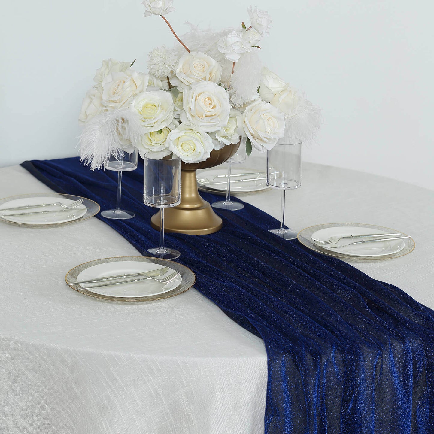 Glitter Gauze 27"x120" Table Runner Royal Blue - Sparkling Reusable Sheer Table Linen - Bell Racket Store