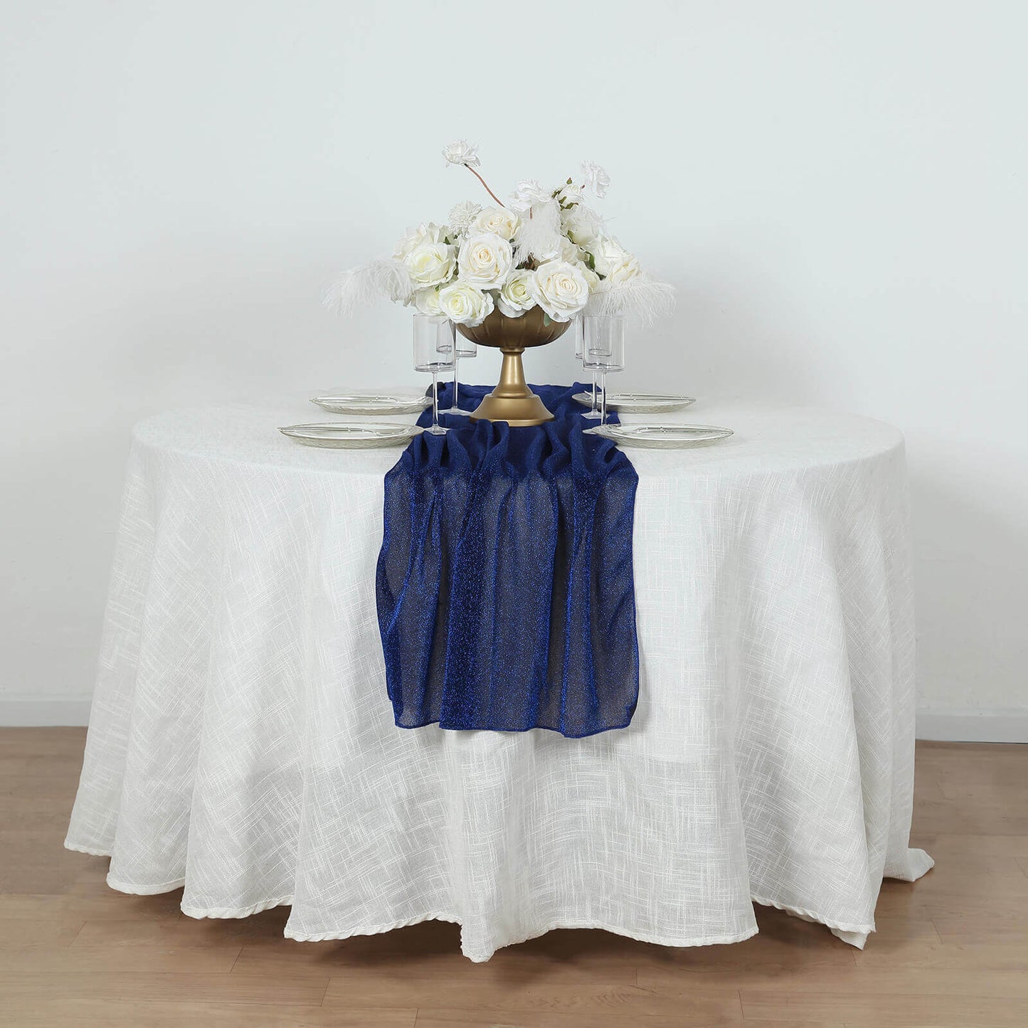 Glitter Gauze 27"x120" Table Runner Royal Blue - Sparkling Reusable Sheer Table Linen - Bell Racket Store