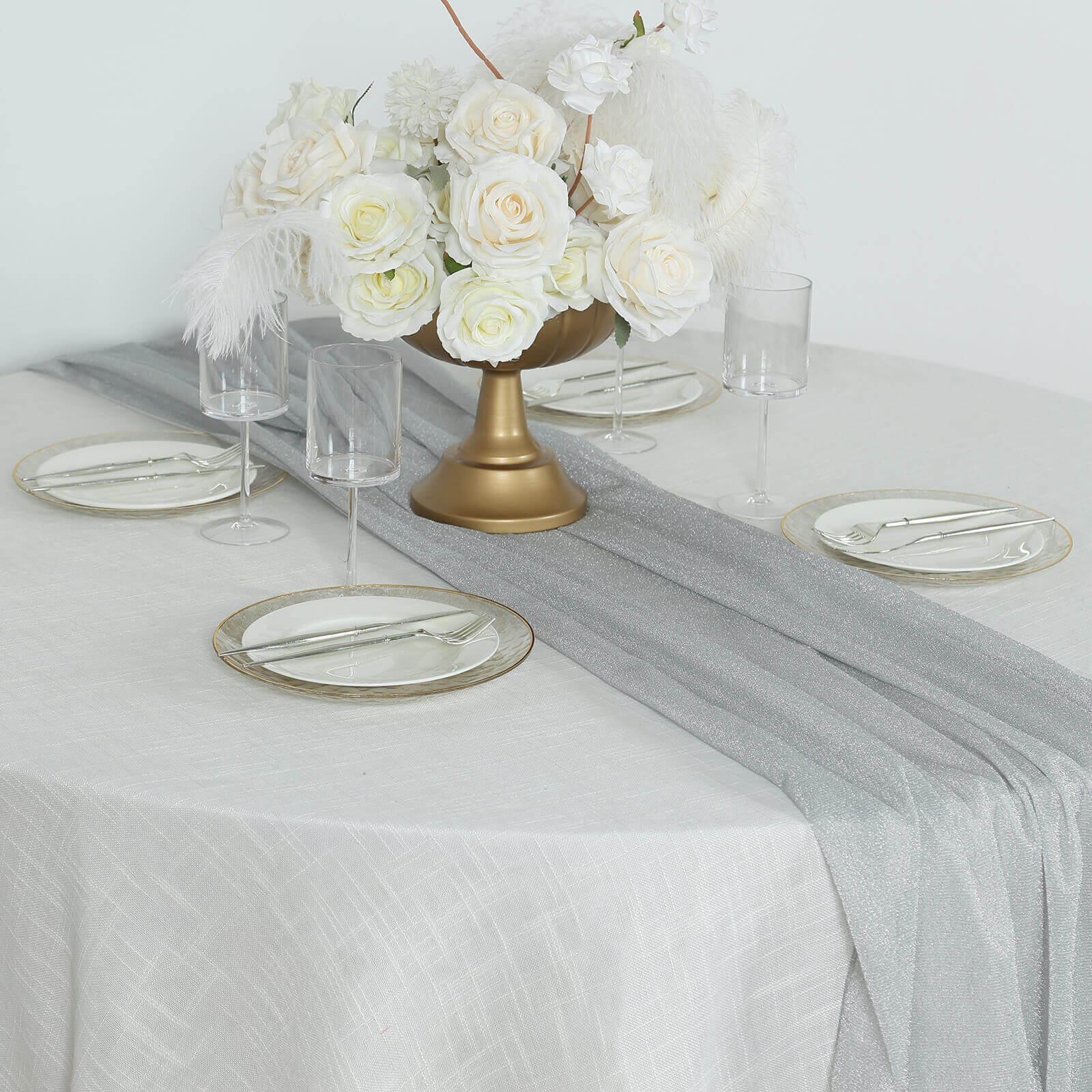 Glitter Gauze 27"x120" Table Runner Silver - Sparkling Reusable Sheer Table Linen - Bell Racket Store