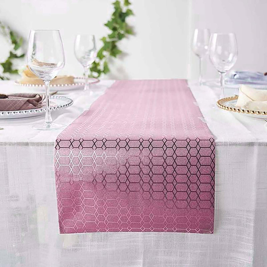 Glitter Paper 9ft Table Runner Roll Rose Gold Disposable Geometric Honeycomb Pattern - Stylish Table Decor