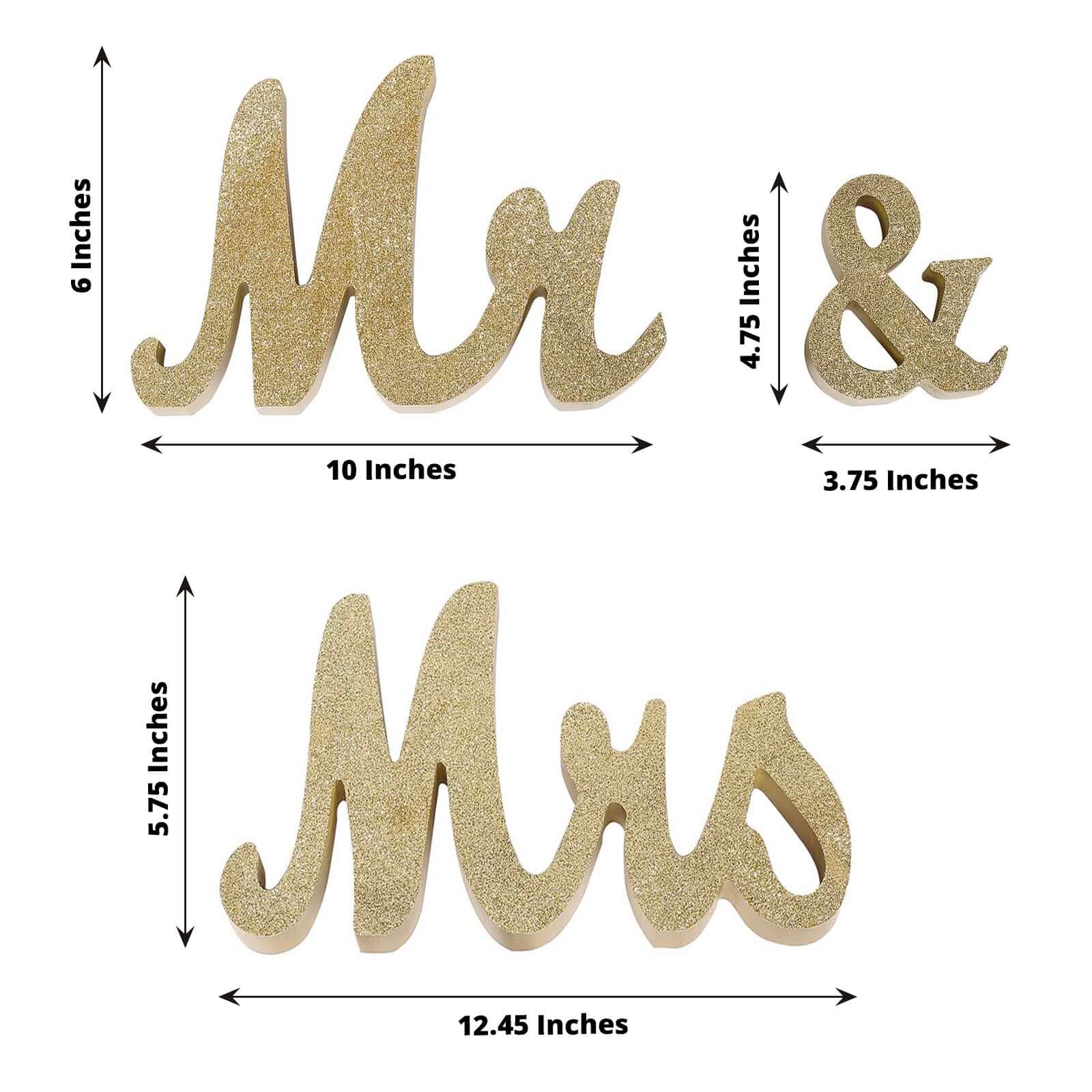 Wooden "Mr & Mrs" Freestanding Letters Gold Glittered - Rustic Glam Wedding Table Display Signs