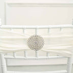 Rhinestone Metal Flower Chair Sash Band Buckle Silver - Glittering Diamond Accent 3"