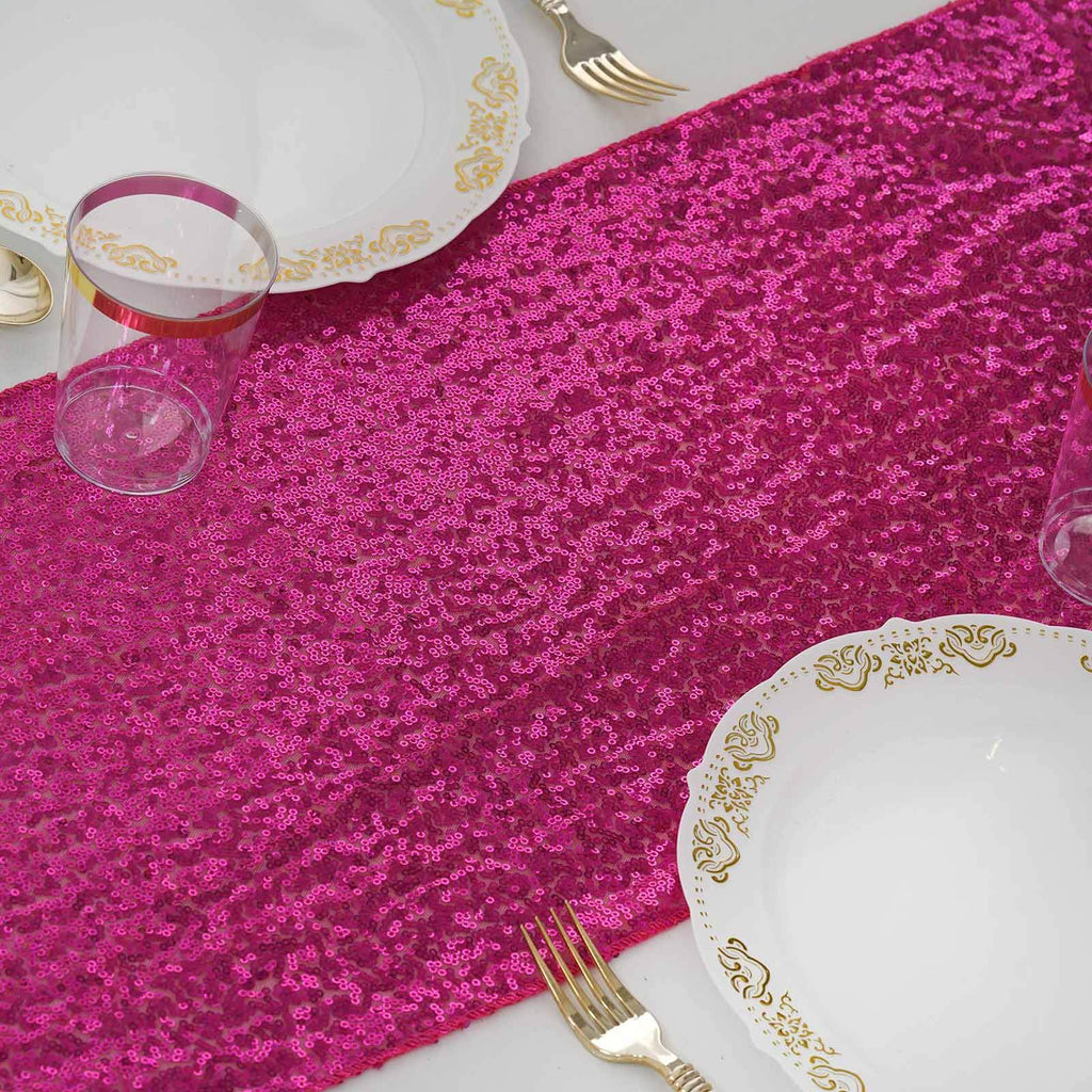 Sequin 12"x108" Table Runner Fuchsia - Glittering Design