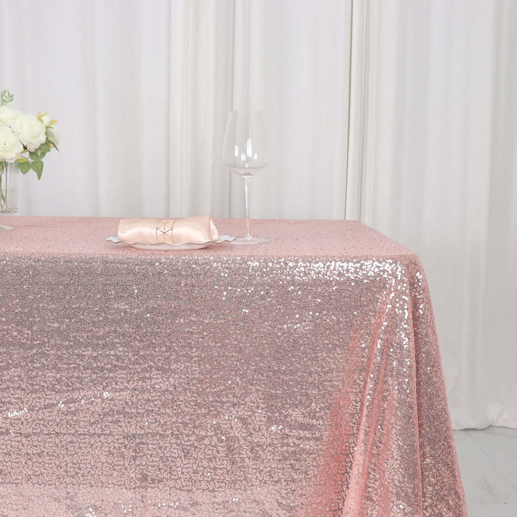 Sequin 60"x126" Rectangle Tablecloth Rose Gold - Glittering Finish Table Cover