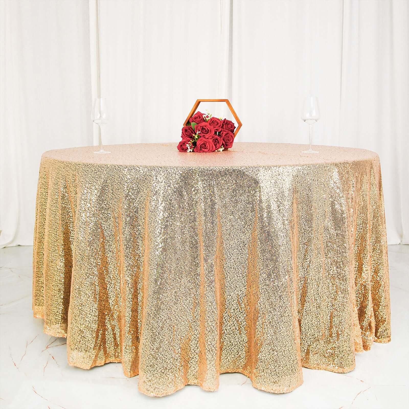 Sequin 120" Round Tablecloth Champagne - Seamless Glittering Table Cover