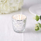 6-Pack Mercury Glass Votive Candle Holders Metallic Silver with Assorted Geometric Designs - Tealight Holders 3"